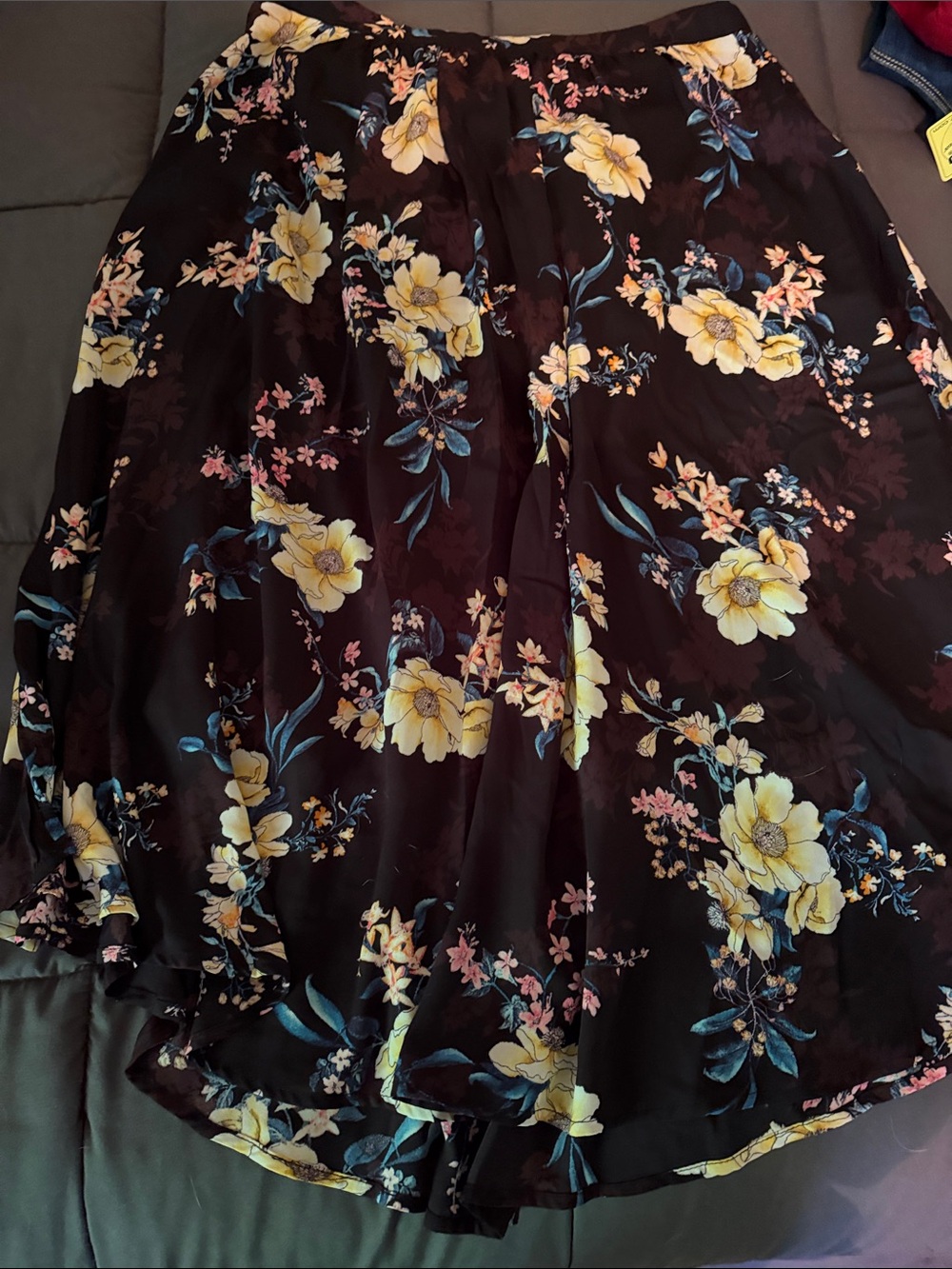 bobeau Black Skater Skirt with Yellow & Pink Floral Print